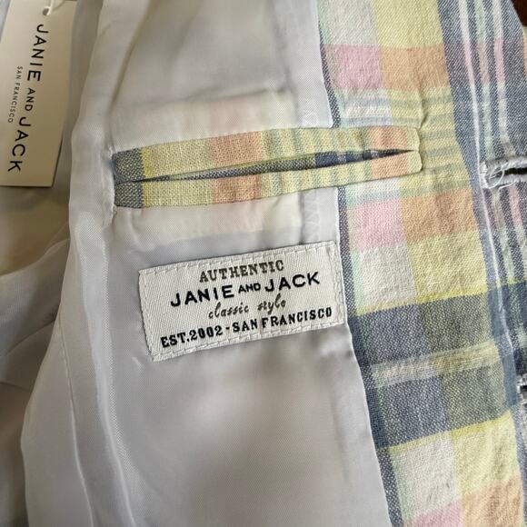 Janie and Jack Plaid Linen Cotton Blazer Jacket Boys 18 24 Mos Blue Pink Preppy - Picture 9 of 16